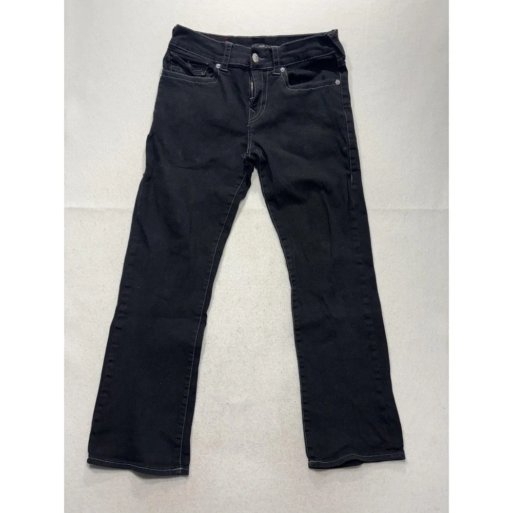True Religion Ricky Relaxed Straight Jeans Mens 32x32 Black Dark Wash Stretch